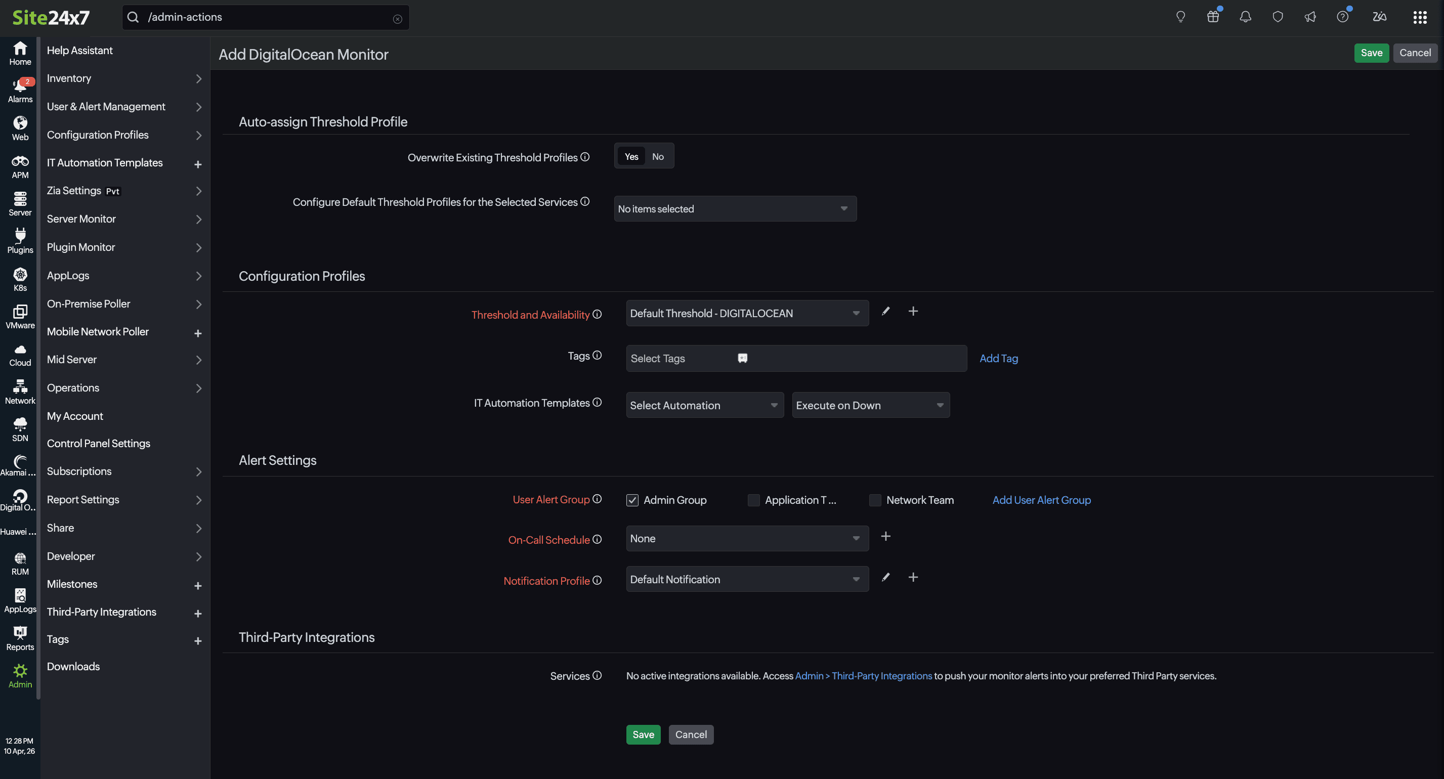 Configuration page