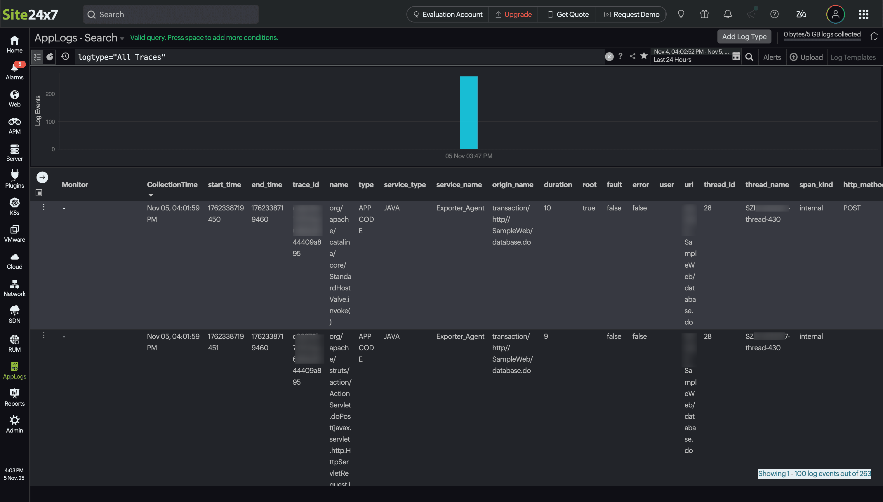 Traces in AppLogs Traces in AppLogs