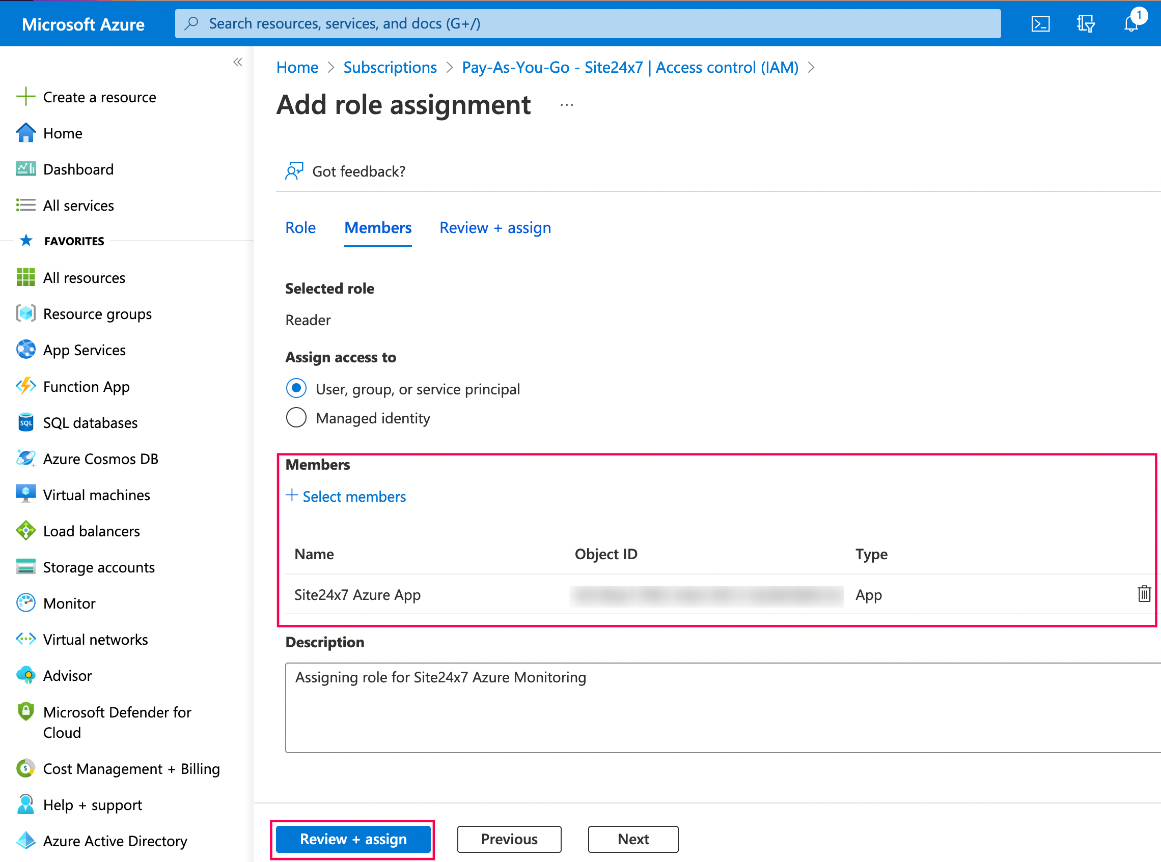 complete adding member in azure