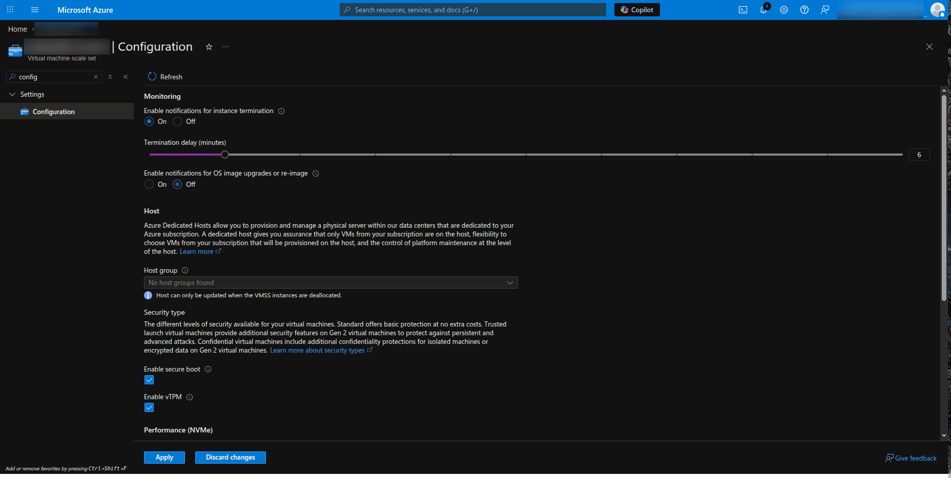 azure termination settings view