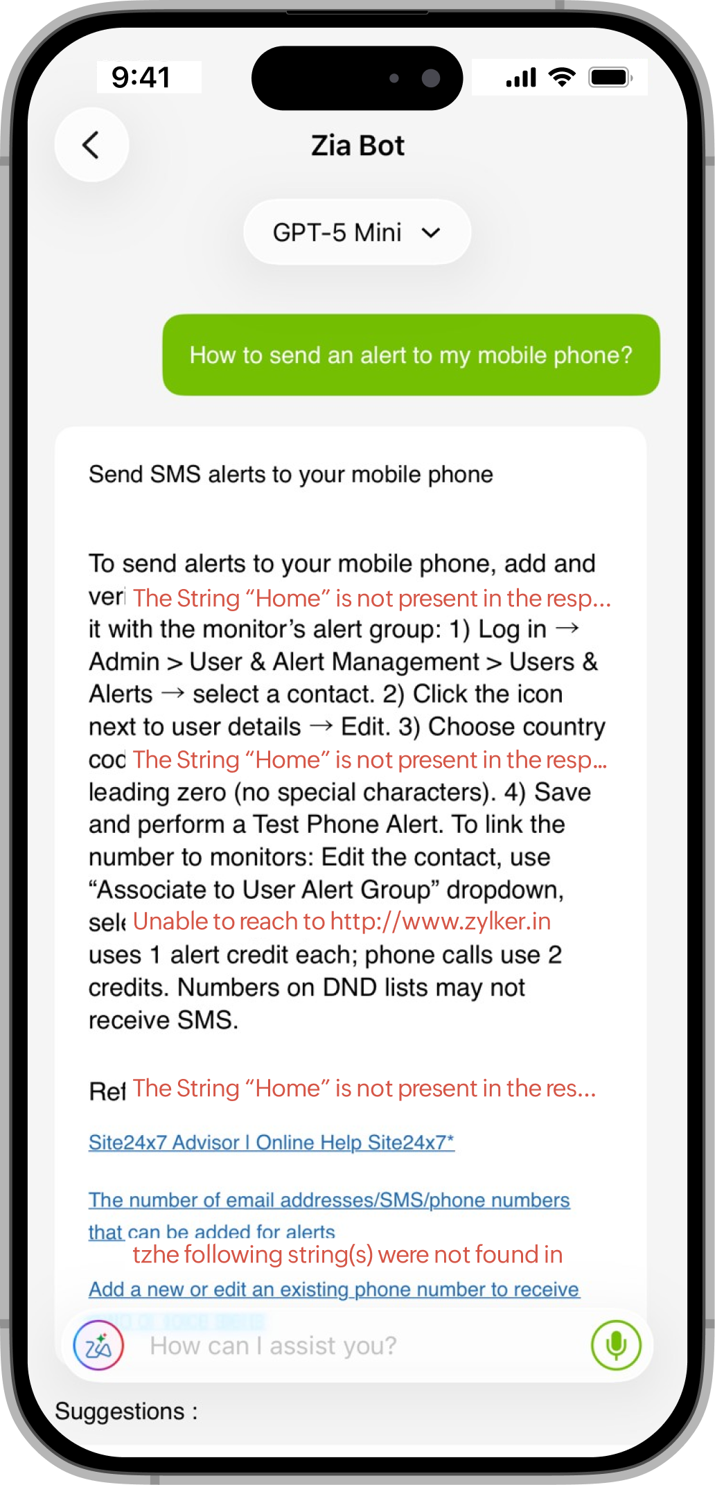iOS Zia query screen