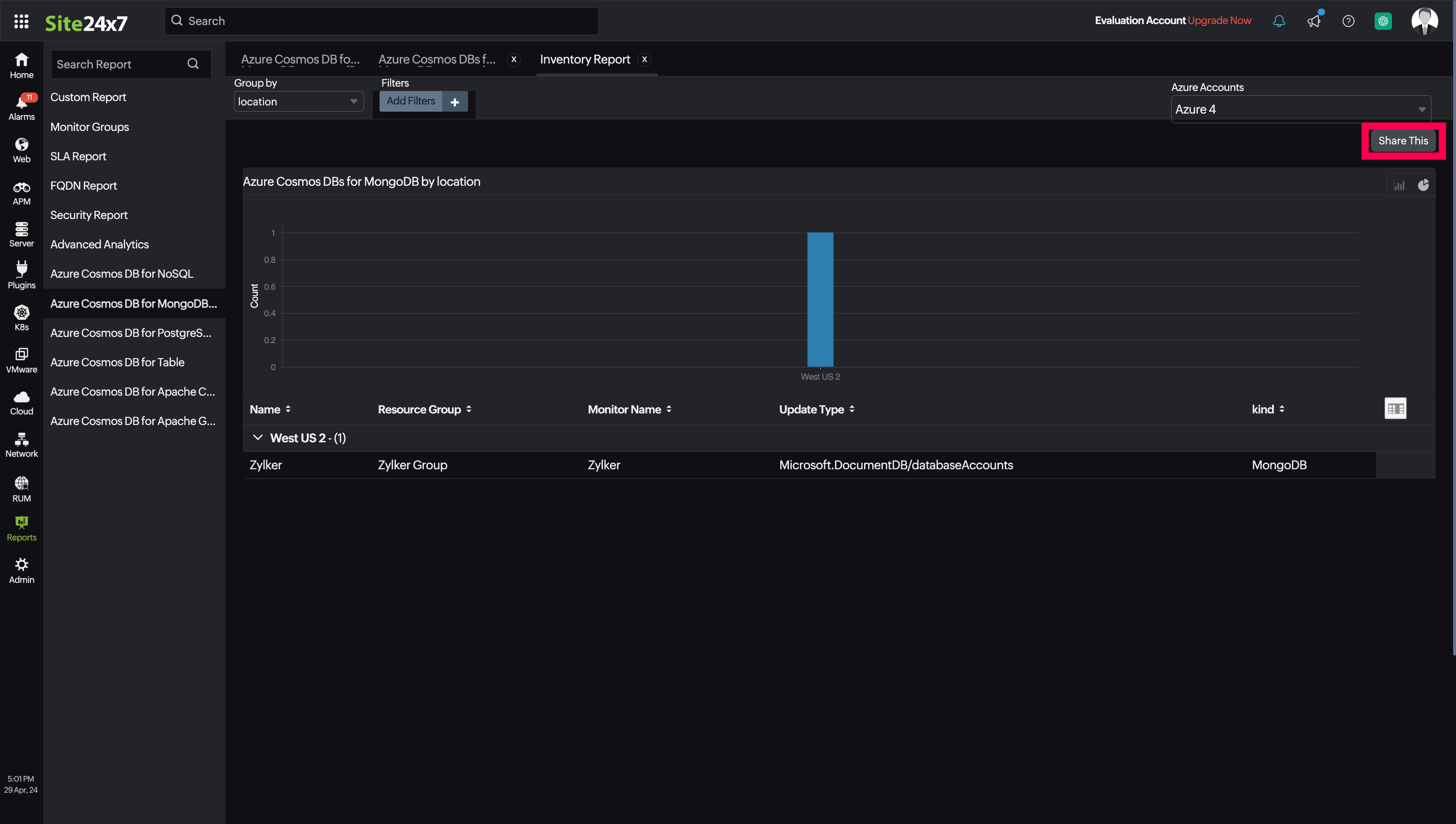 CosmosDB for MongoDB Inventory CosmosDB for MongoDB Inventory