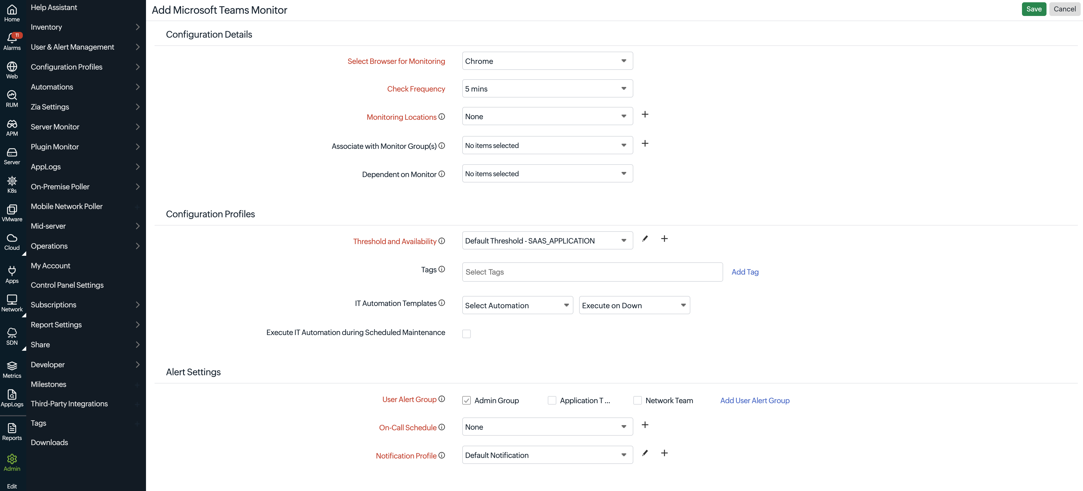SaaS Configuration Details