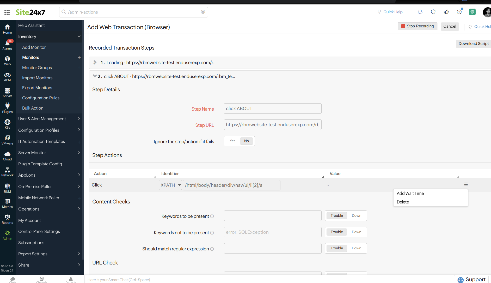 Web Transaction - Edit Step -Wait Time