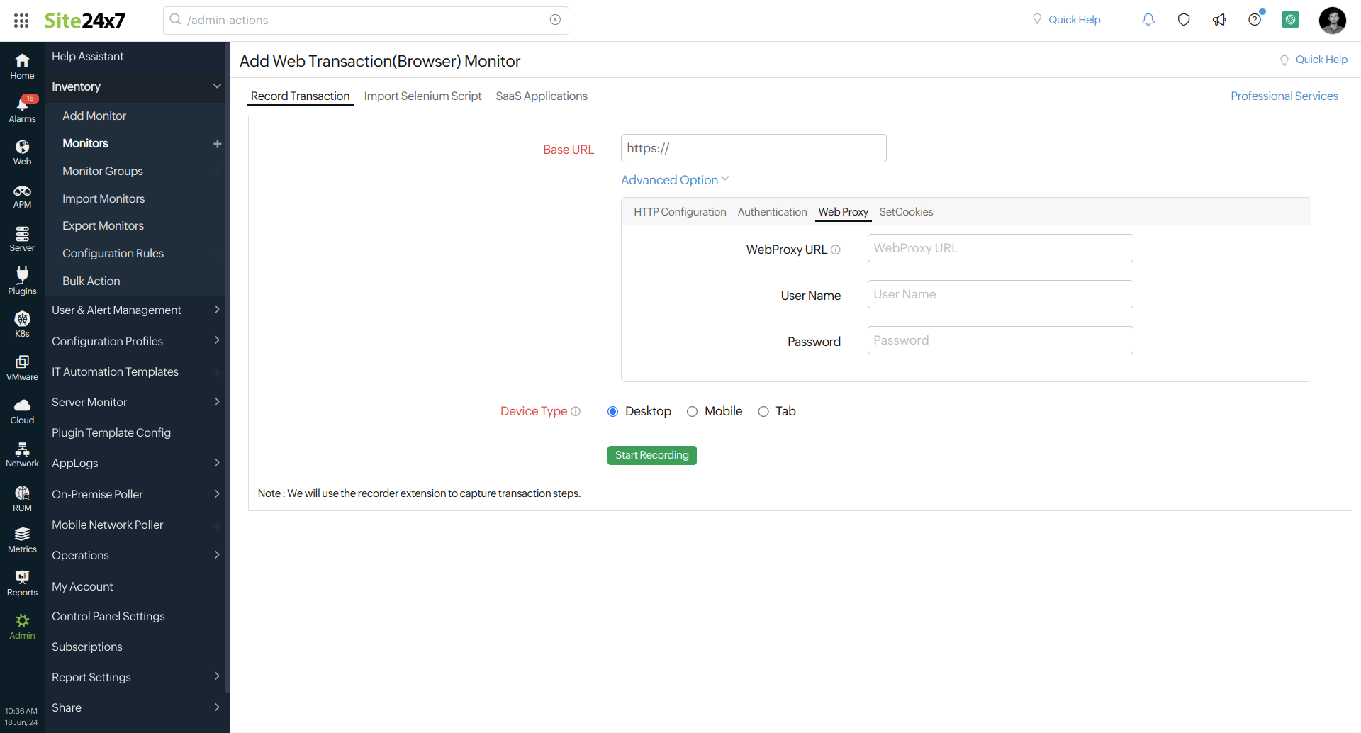 Web Transaction - Add Transaction Recording